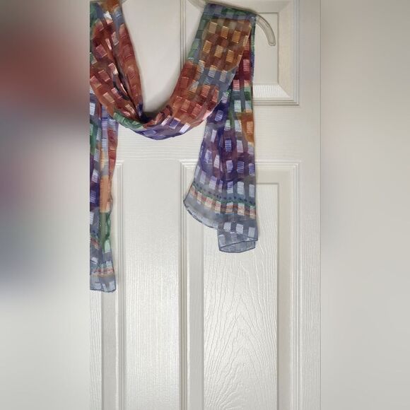 Unbranded SparkleAccent Sheer SpringPastel Floral Clrful Checkered Scarf 58"×13" - Picture 2 of 8